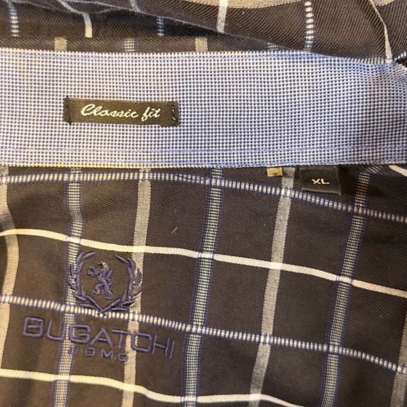 Bugatchi Uomo Mens Classic Fit Windowpane Check Button Down Shirt Navy Blue XL - Picture 7 of 9